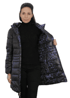 Womens Black-Print Reversible Feather Down Padded Coat db924
